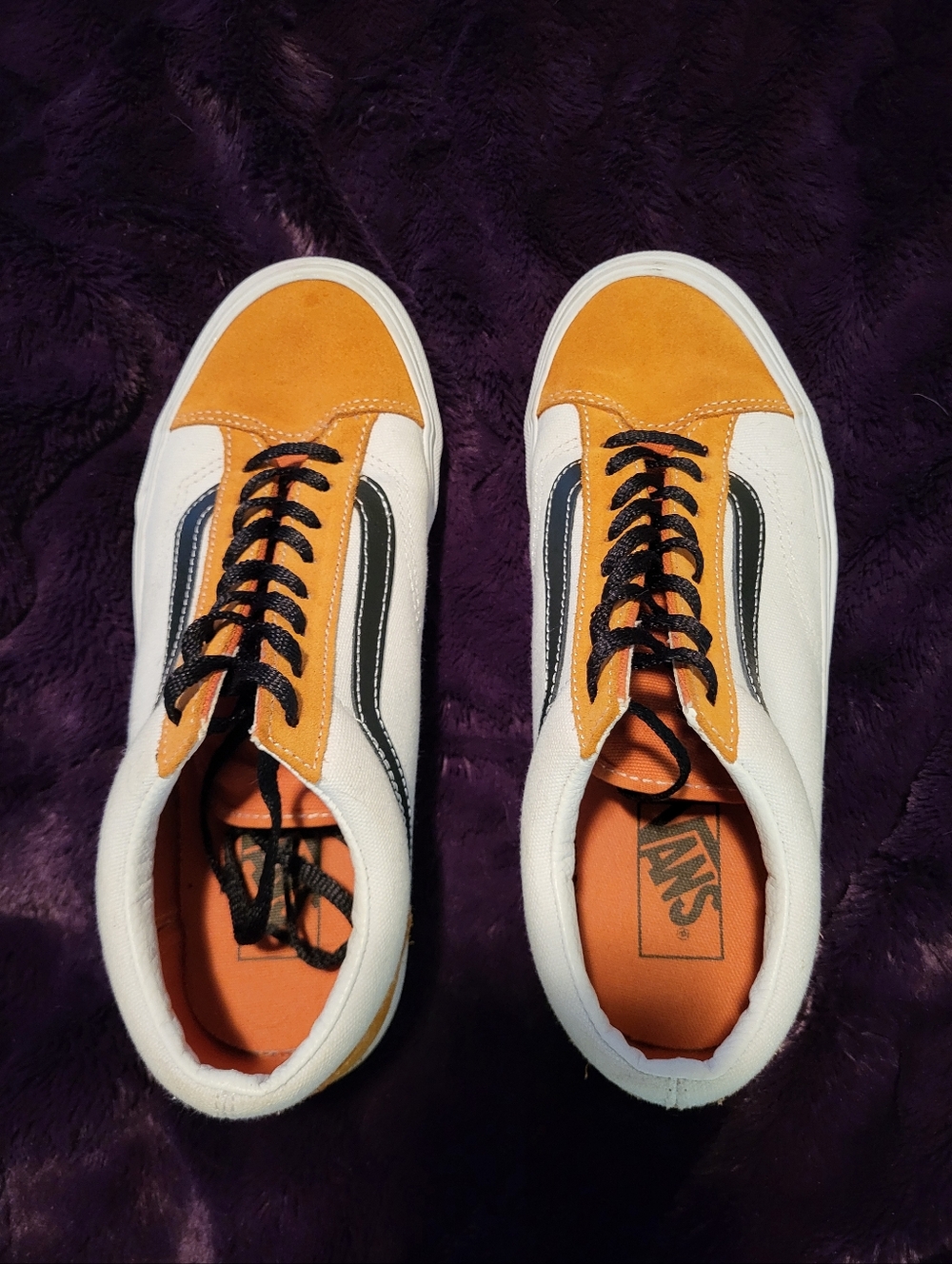 Vans White Black and Yellow-Orange Suede Old Skool